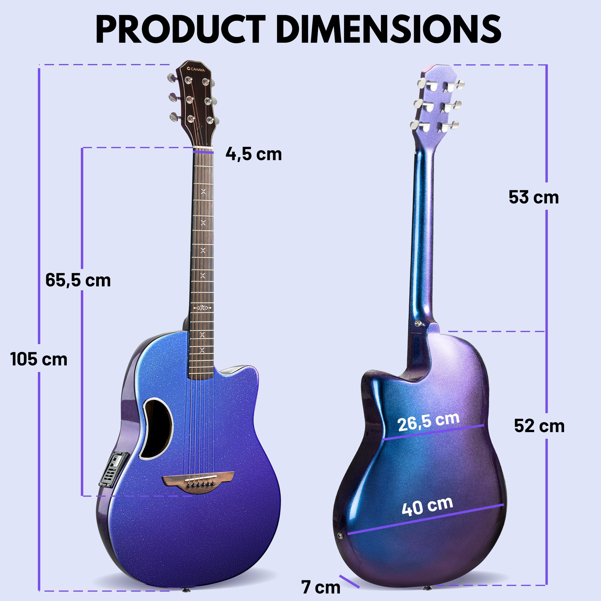CAHAYA Chitarra Elettro-Acustica 41 Pollici: Fibra di Carbonio con Finitura Sfuma Blu-Viola Elegante, Tavola in Abete, Pickup Piezo Integrato, Perfetta per Viaggio e Palco (CCF0396P)