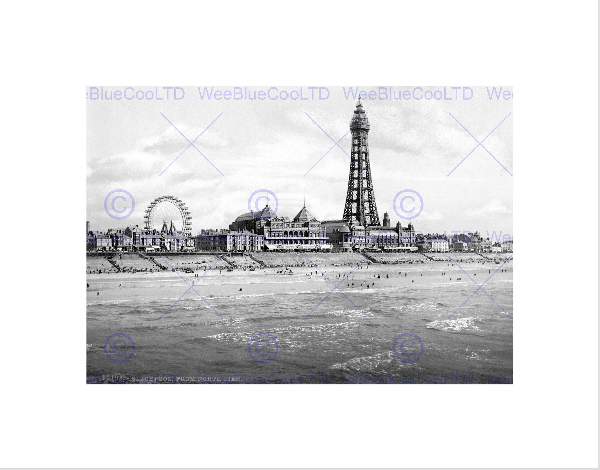 Wee Blue Coo View From North Pier Blackpool Lancashire England 1895 Old BW Art Wall Art Print