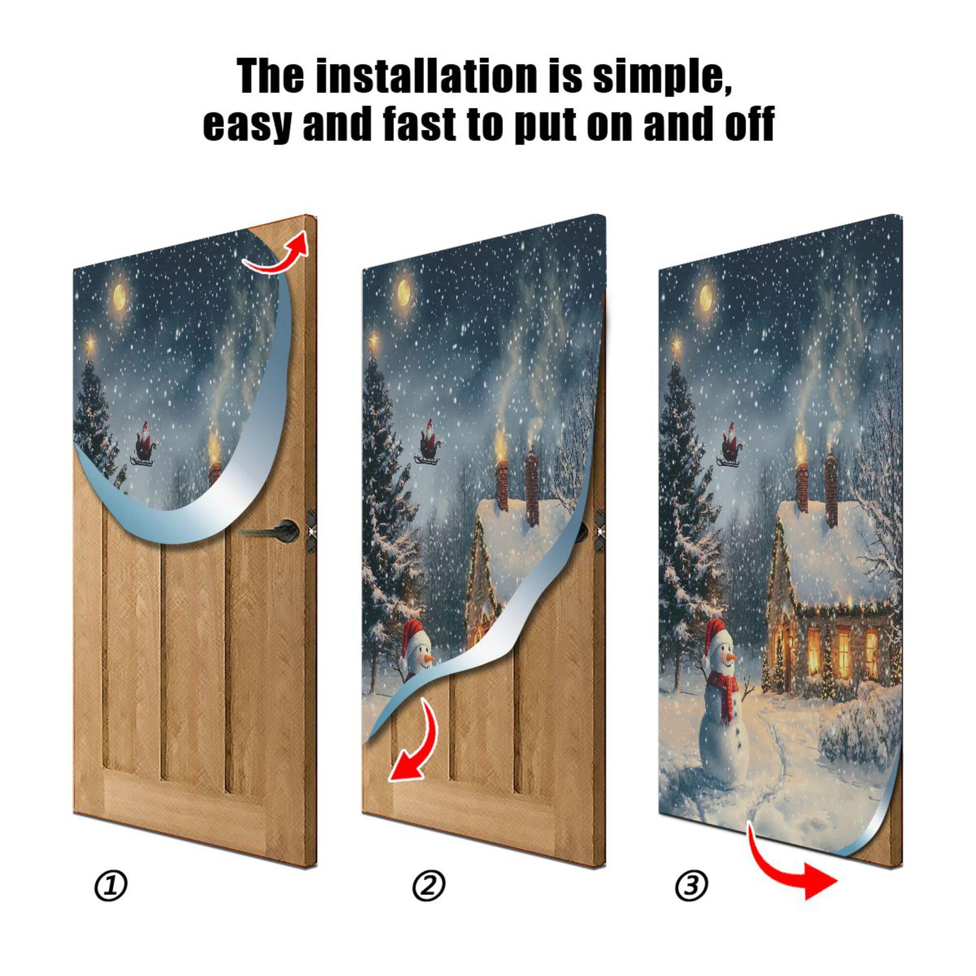 SEHANY Christmas Snowy Town Door Cover Outdoor Decor, High Stretch Fabric Christmas Front Door Cover Christmas Banner Door Cover for Front Door Festive Party Home Decor 36 * 98inch