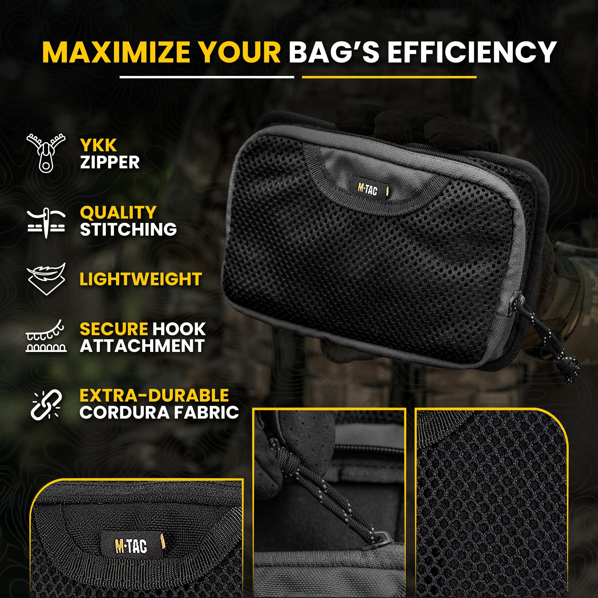 M-Tac Tactical Bag Insert Modular Organizer Utility Admin Pouch Hook Fasteners - Mesh Pocket