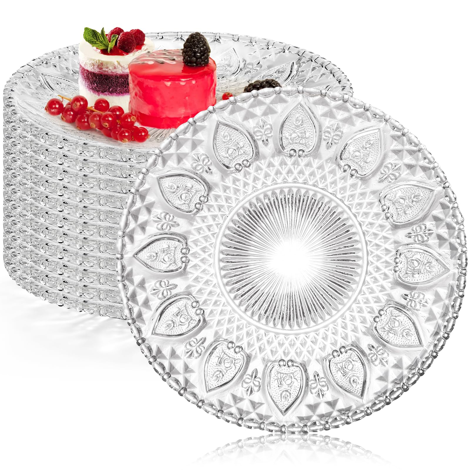 Coloch 12 Pack 8 Inch/20 cm Glass Salad Plate, Carved Dessert