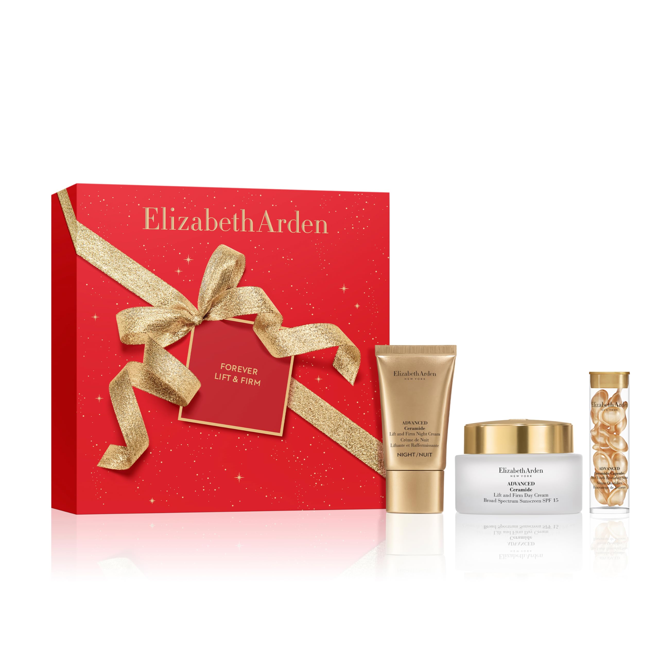 Elizabeth Arden - Forever Lift and Firm, Set Regalo, Crema de Dia con SPF 15, Crema de Noche y Serum Facial, Rutina con Ceramidas Antiedad que Reafirma, Hidrata y Alisa para un Aspecto Juvenil