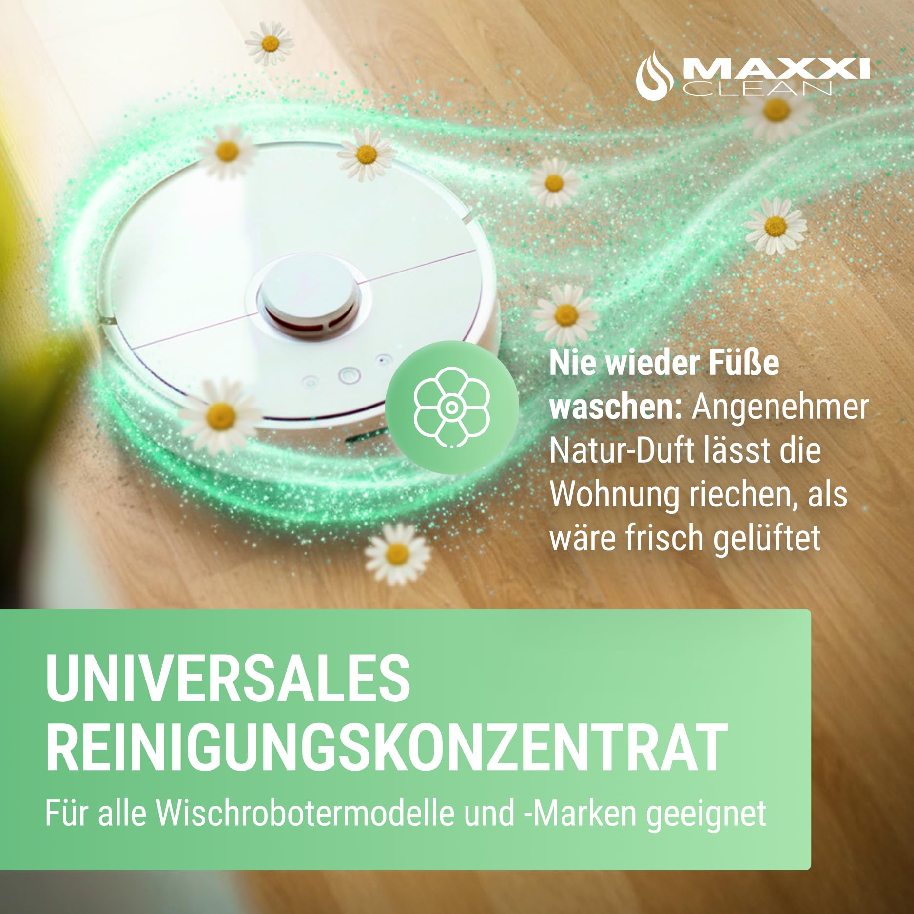 Maxxi Clean | 2 x 750 ml środek do czyszczenia dna o świeżym zapachu, odpowiedni do wszystkich robotów do wycierania, uniwersalny koncentrat czyszczący, płyn do wycierania podłogi, parkietu, płytek