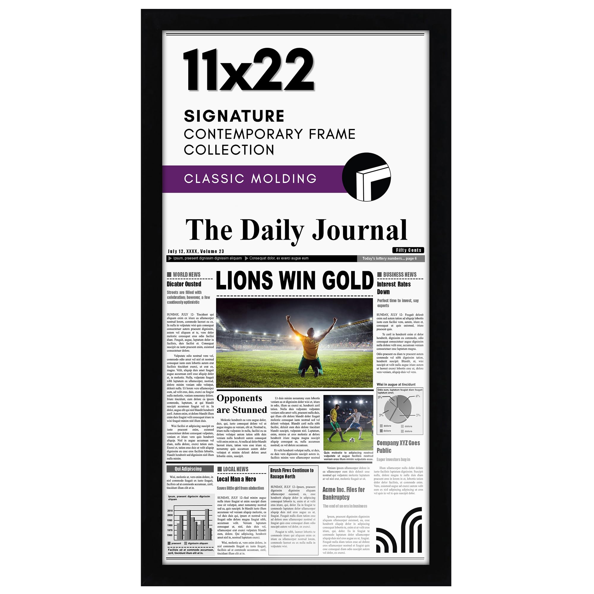 Americanflat 11x22 Frame - Assorted Media Cover Frame - Hanging Hardware Included - Fits 11x22 Inch Newspapers