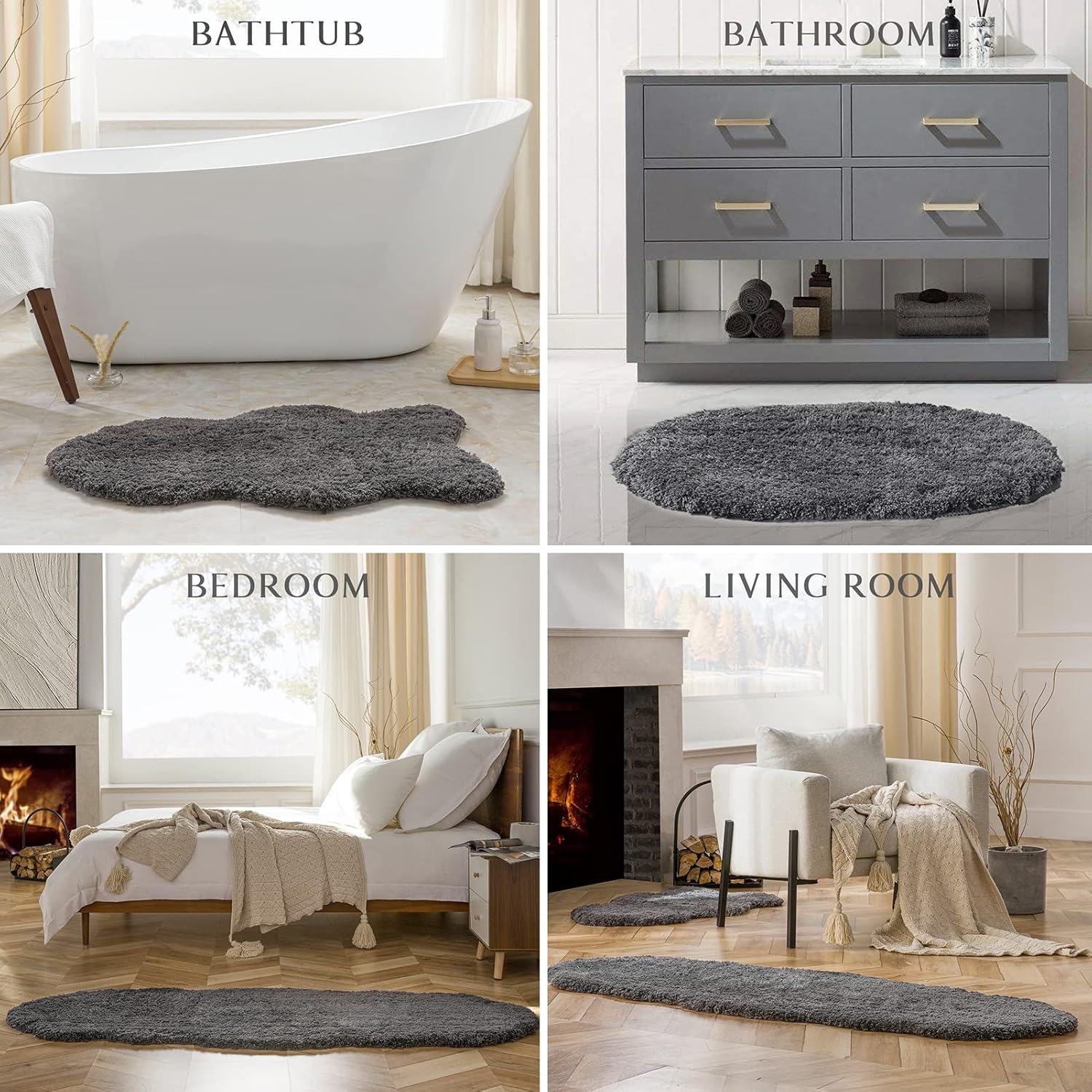 Ashler Runners Bathroom Rugs Long Non Slip Rug Sets 2 Piece, Dark Grey Water Absorbing Bath Mat Ultra Soft Shower Rugs, Plush Machine Washable Bathroom Carpet, 24 x 36 & 24 x 72 inches