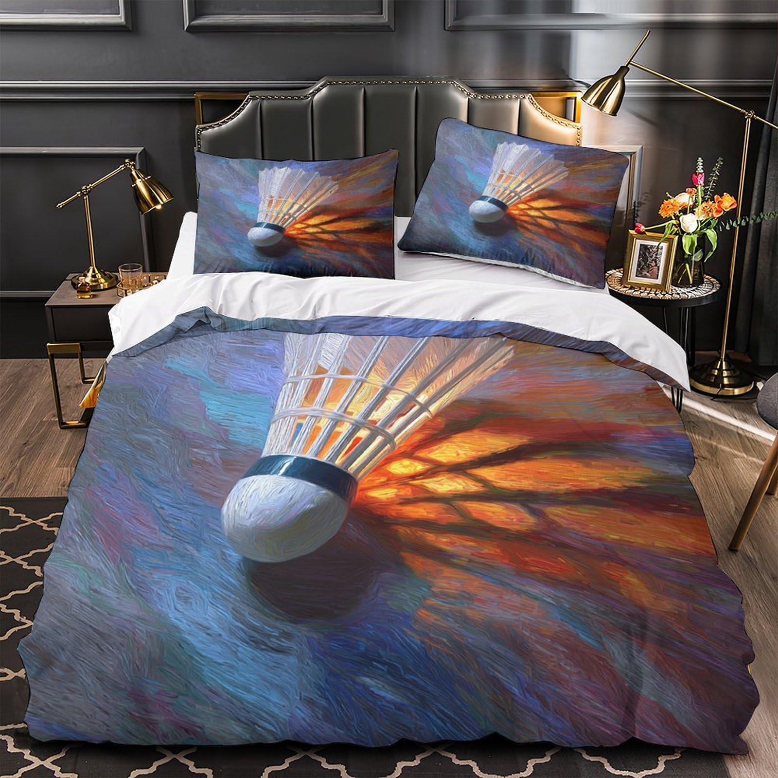 Housse de couette badminton mouvement artistique imprimé 3D déco lit double