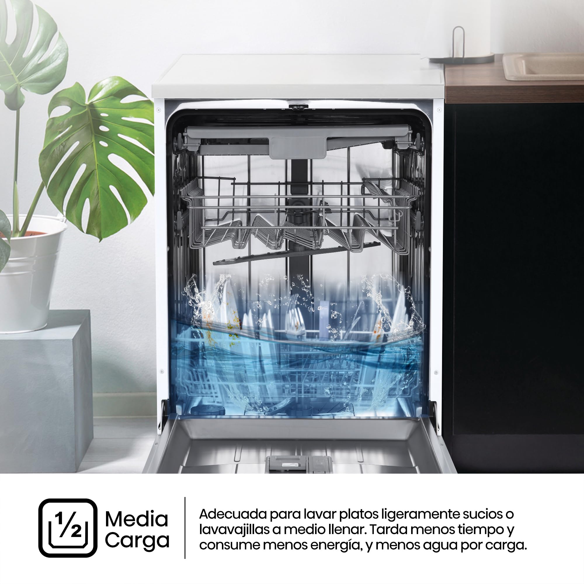 Hisense HS623D10W - Lavavajillas Independiente 60 cm, 3º Bandeja, Bajo consumo, 14 Cubiertos, 7 Programas, 47 dB con modo Lavado Rápido, Libre instalación, Blanco
