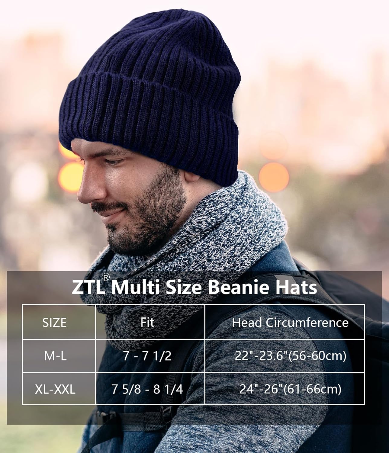 ZTL M/L/XL/XXL Merino Wool Beanie for Men Women, Fleece Lined Large Winter Hat, Big Knitted Cuffed Beanie Ski Skull Cap - Image 2