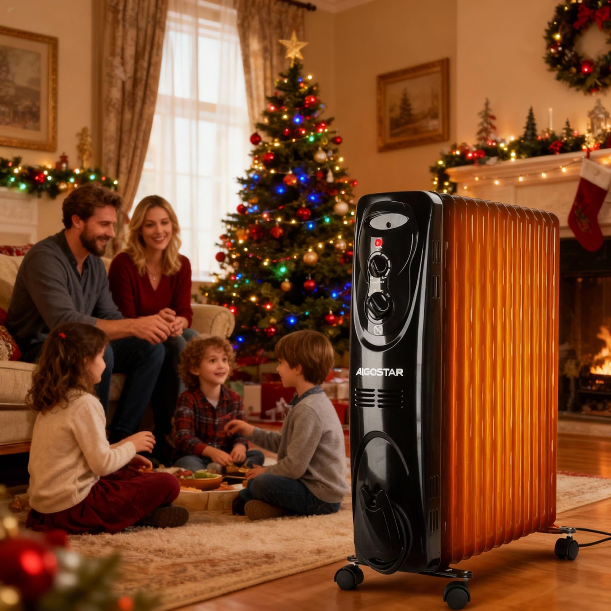Aigostar Black Forest - Radiatore ad Olio 2500W, 13 Elementi Riscaldatore Elettrico Portatile, 3 Livelli di Calore, Termostato e Spegnimento Automatico di Sicurezza, Silenzioso, 55mq