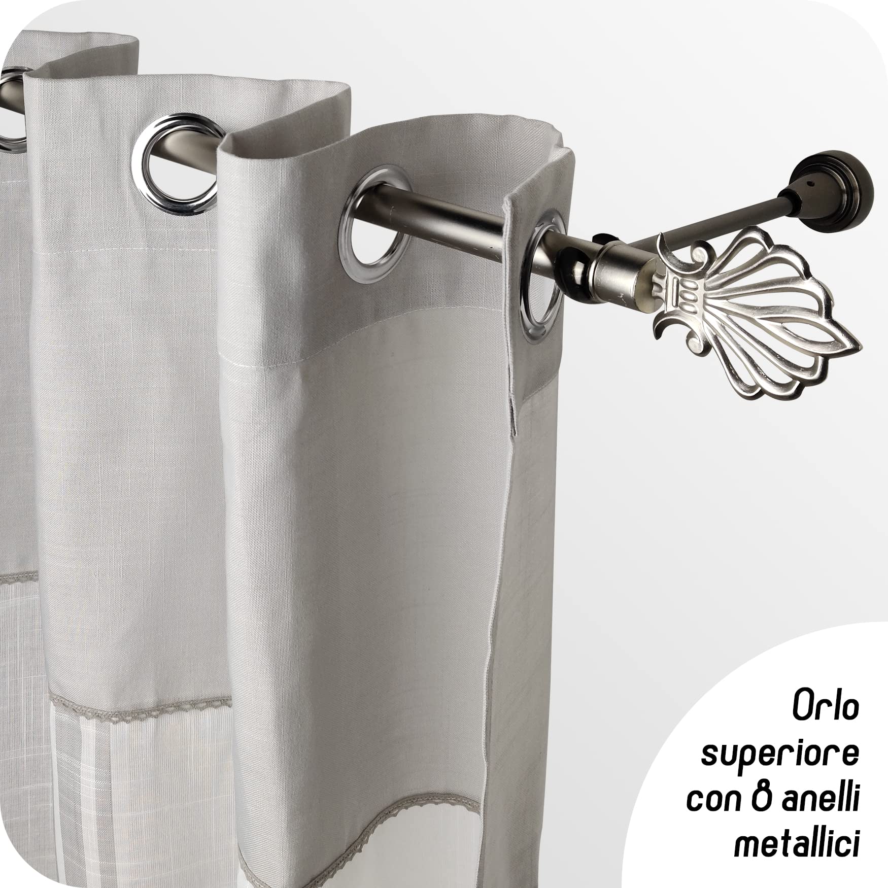 GIRASOLE HOME Coppia Tende Haiti Filtranti Simil Lino Con Trama A Croci 2 Pannelli Con Tasca E Passanti Nascosti (Tortora, 55x150cm