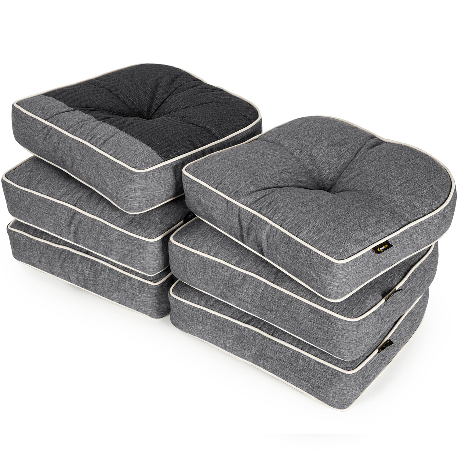 SUNROX LokGrip Non Slip Gel Memory Foam Chair Cushions for Tailbone Pain Relief, Tufted Stain Resistant Thicken Durable Seat Pad Cushion for Kitchen Dining Office 17"x16" Set of 6, Heather Charcoal