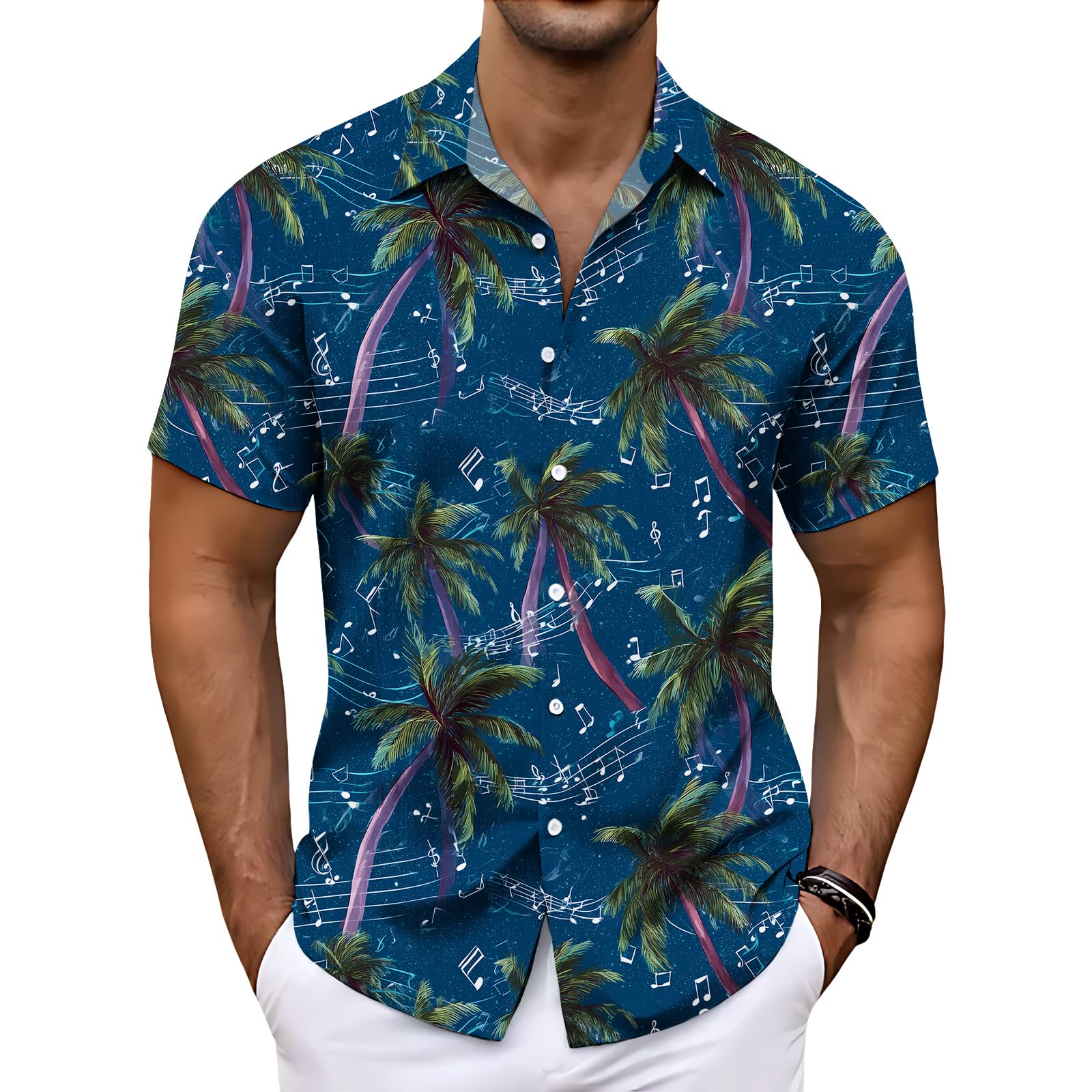 Xernbit Hawaiian Shirt for Men Tropical Graphic Short Sleeve T-Shirt Casual Collared Mens Top Summer Beach Button Down Tees