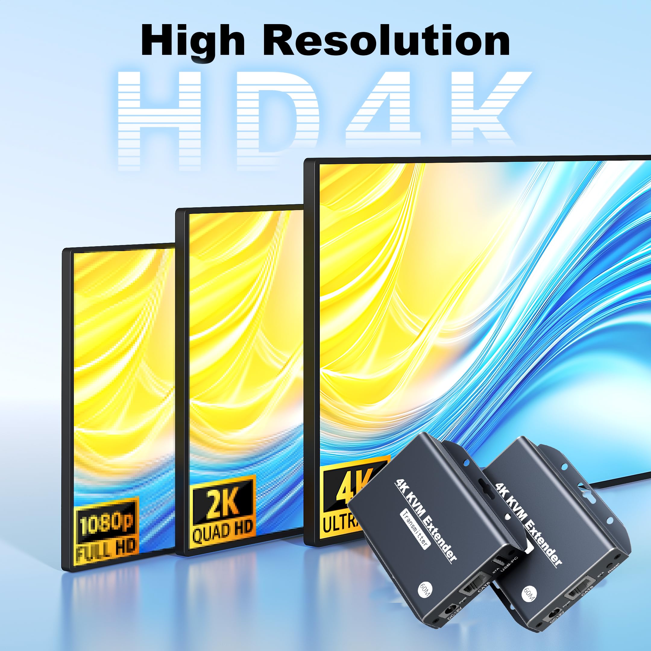 4K HDMI KVM USB Extender sobre Cat 5e/6/7 Cable - 4K@60Hz hasta 196Ft HDMI sobre Ethernet Extender - soporta loopout, HDCP 2.2, POC
