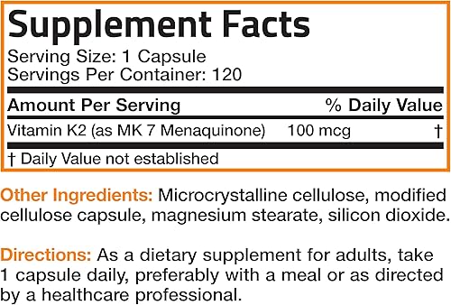 Miniatura 8 de Bronson Vitamina K2 como MK-7 Menaquinona 100 mcg sin OGM, 120 cápsulas