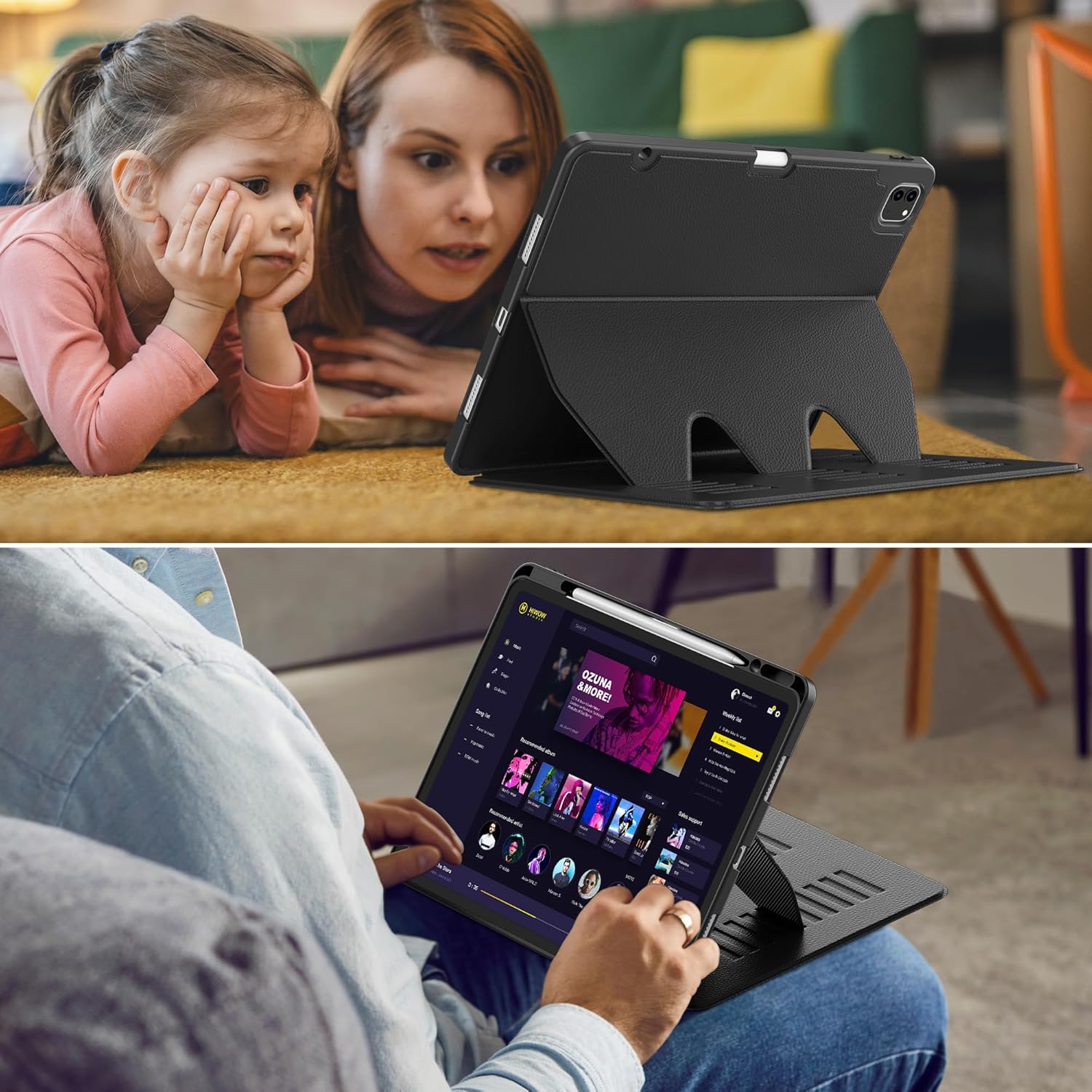 VIKESI Case for iPad Pro 12.9 6th / 5th / 4th / 3rd Generation Case 2022/2021/2020/2018,Multiple Angles Magnetic Stand Cover,Shockproof Soft Back,Pencil Holder,and Auto Sleep/Wake,Black