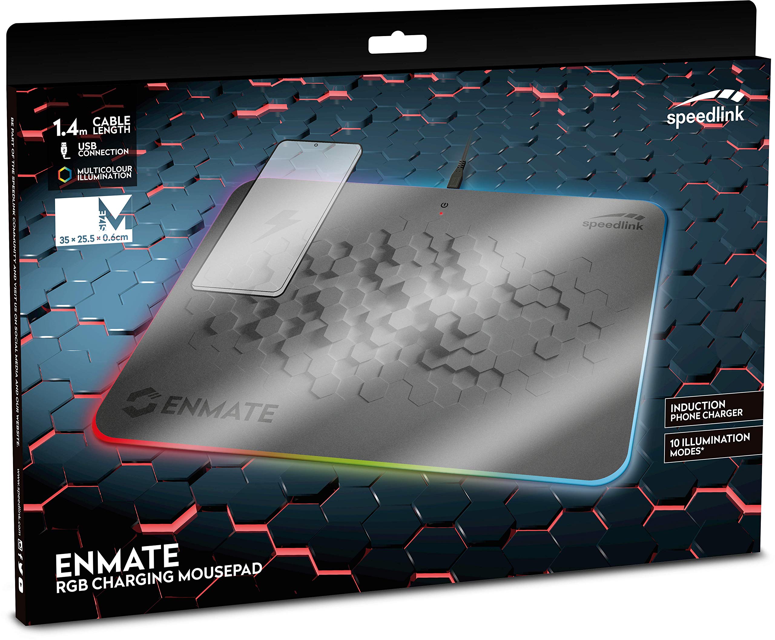 Speedlink Enmate RGB Charging Mousepad – Tappetino per mouse da gioco con funzione di ricarica a induzione, grigio