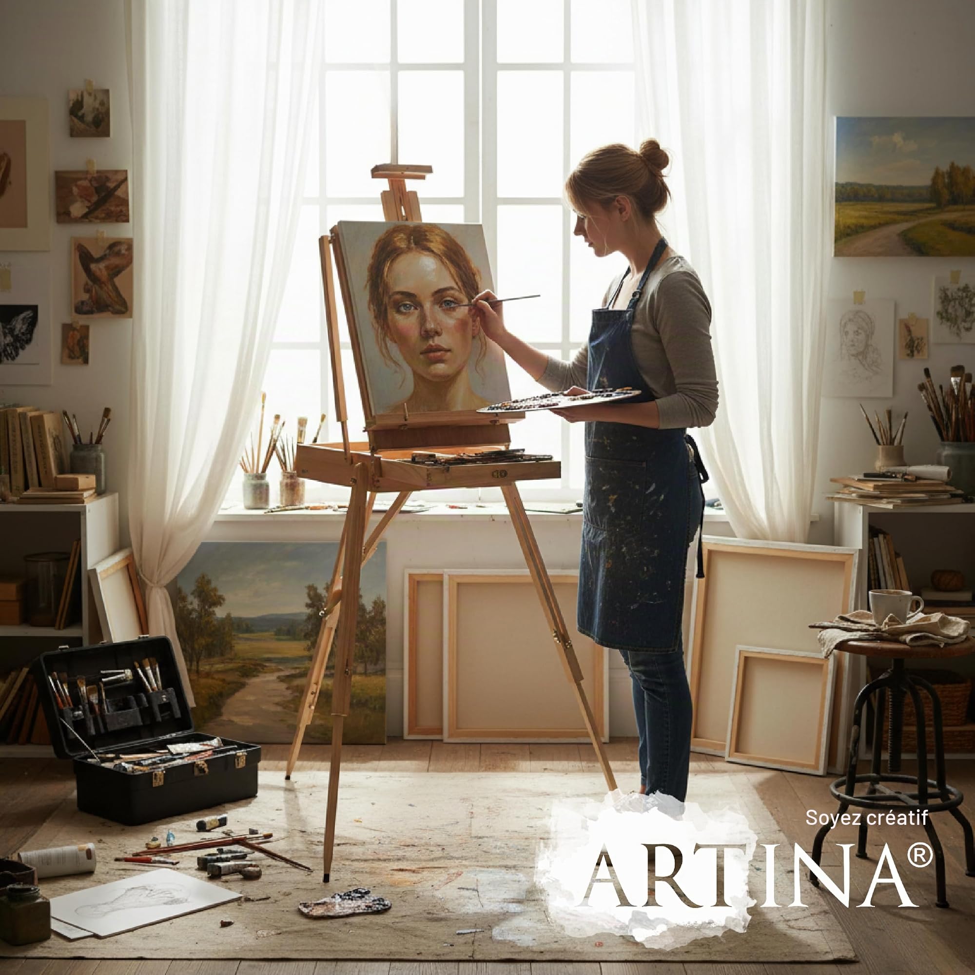 Artina chevalet en bois réglable à 90° pour toile jusqu'à 100cm