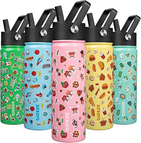BJPKPK Botella de agua aislada con tapa con pajilla, botellas de agua de metal de acero inoxidable de 22 onzas, botellas de agua reutilizables a