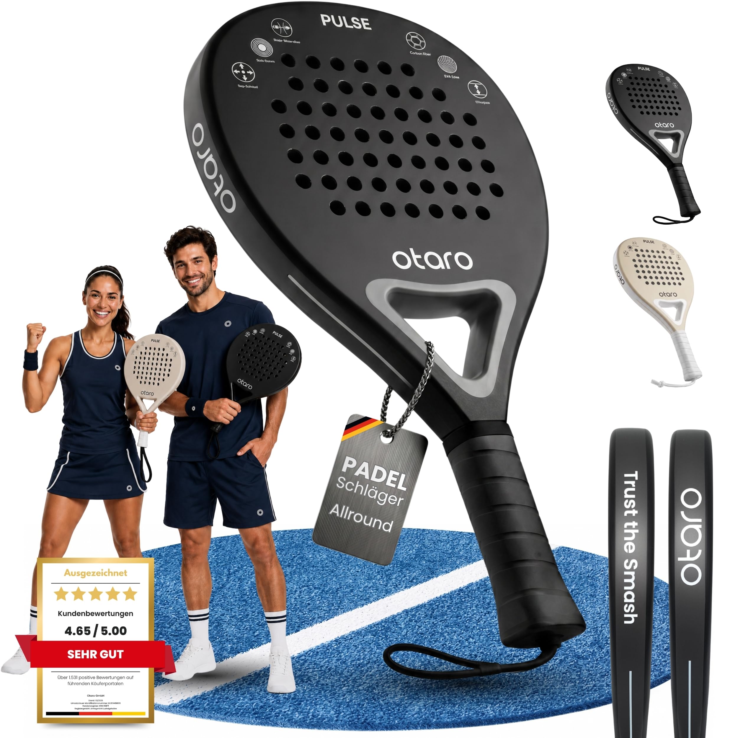 OTARO Padelschläger für Anfänger & Fortgeschrittene | Ultraleicht & ausbalanciert | Padel Schläger Carbon & Glasfaser mit Eva Kern für hohe Kontrolle und Power | Padel Racket mit komfortablem Griff