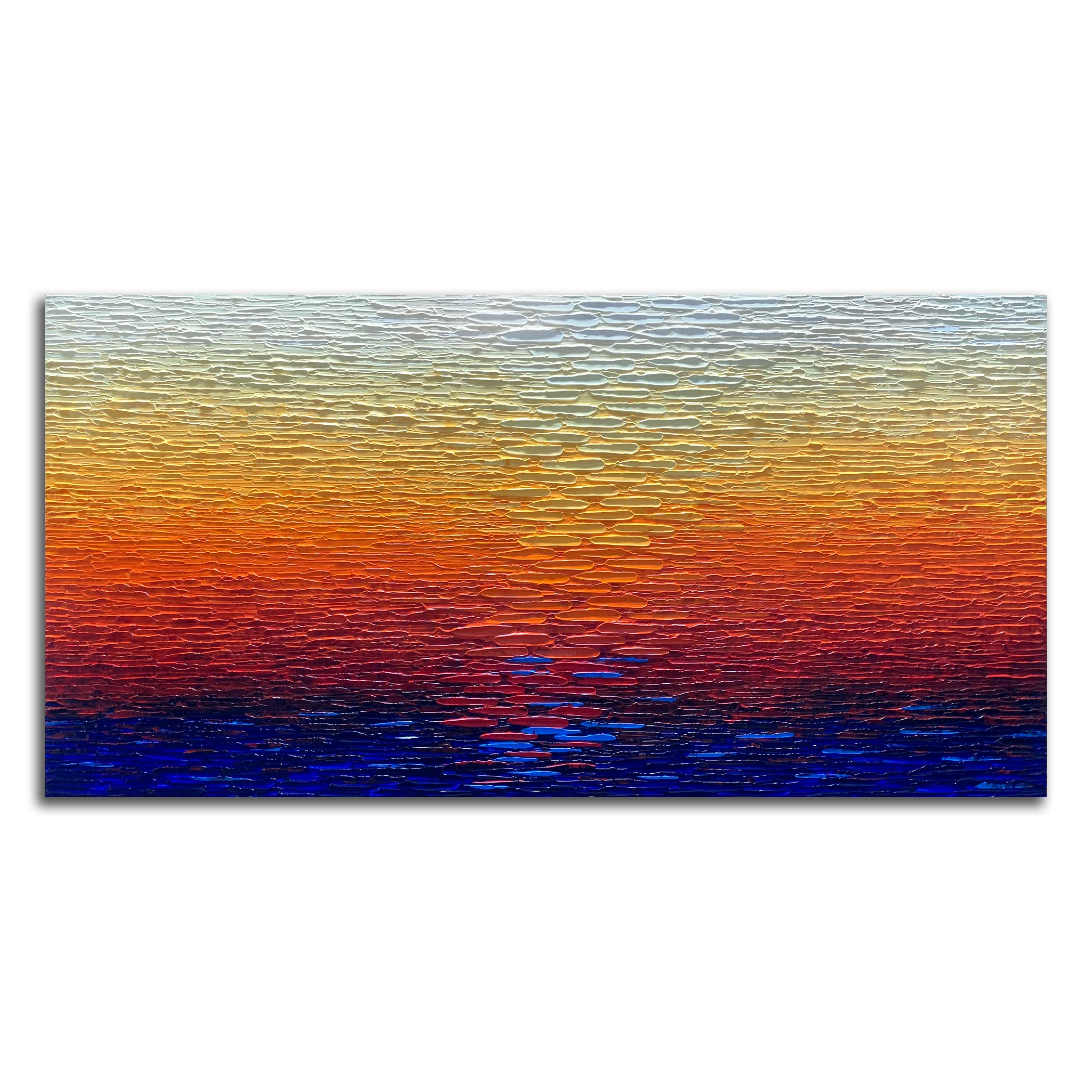 Yika ArtSea Level at Sunset-24x48 Inch Paintings 3D Hand-Painted On Canvas Acrylic Abstract Artwork Wall Decoration for Living Room Bedroom Hallway Office