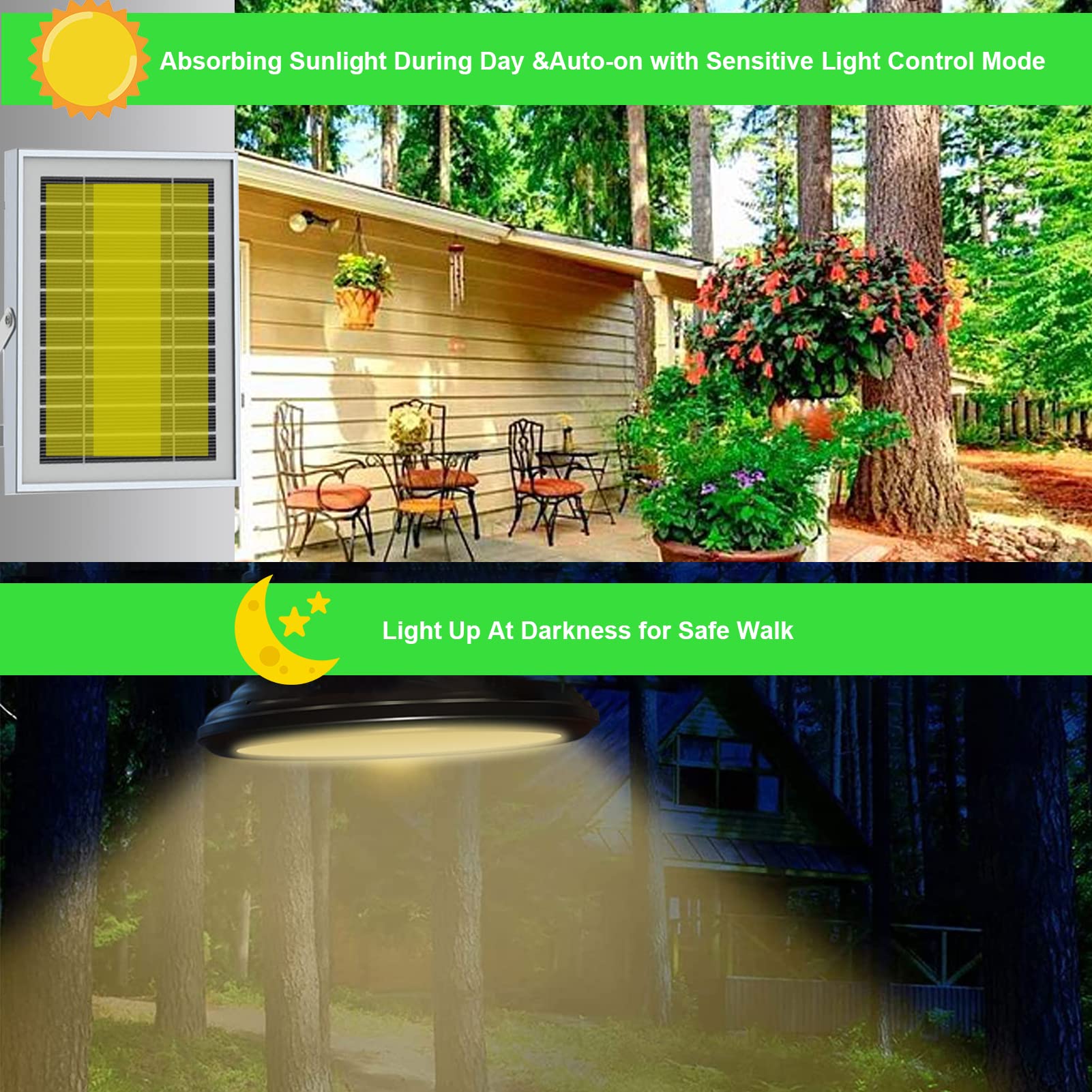 Neoglint Lampe Solaire Exterieur, 100 LED, 3 Modes(3000k-5200k) Suspension Solaire Extérieur avec Détecteur de Mouvement, Télécommande, Lampe Solaire Étanche IP66 pour Jardin, Camping, Cour-Φ17cm