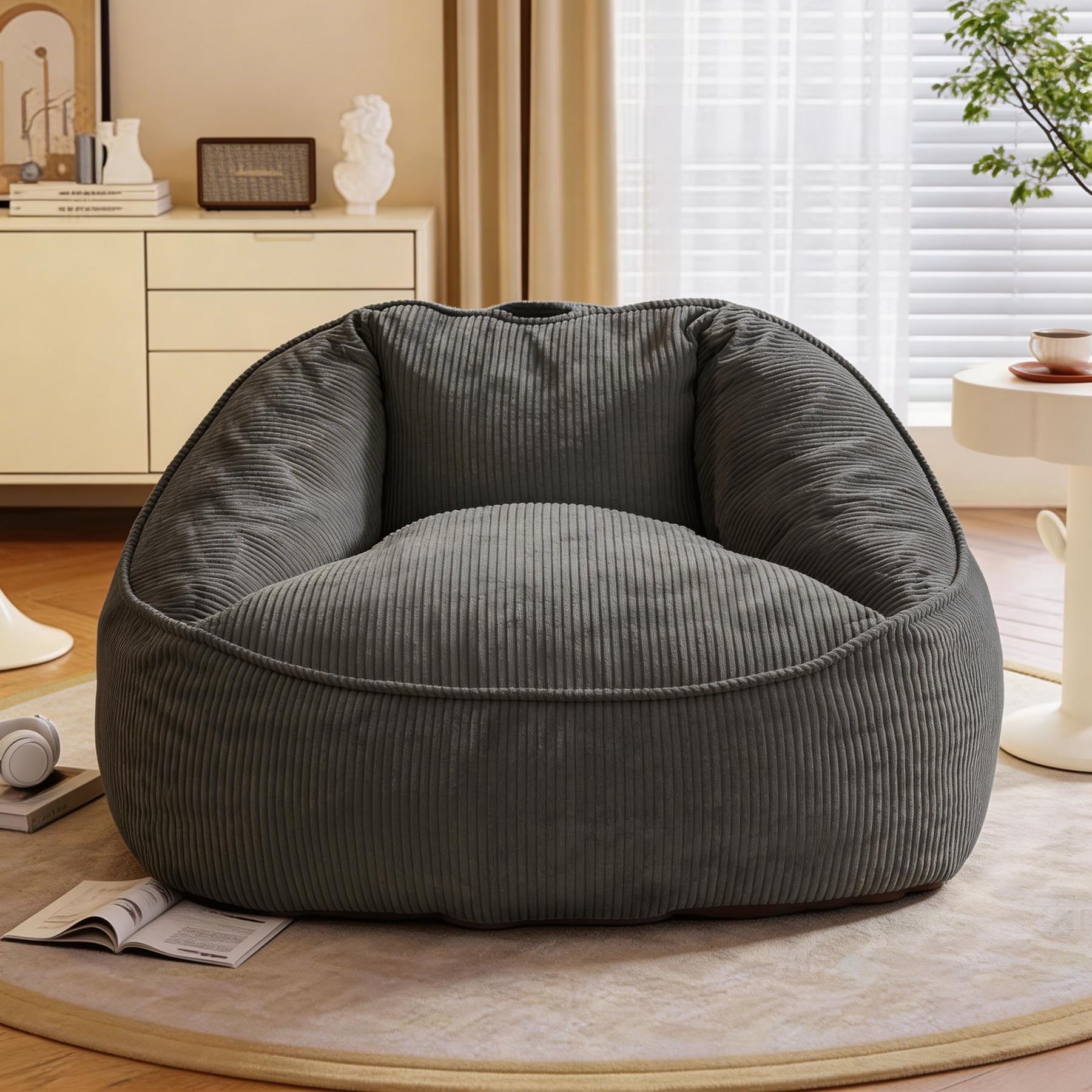 HomeMiYN Giant Bean Bag Chair for Adult Foam Filling Included Oval Grey