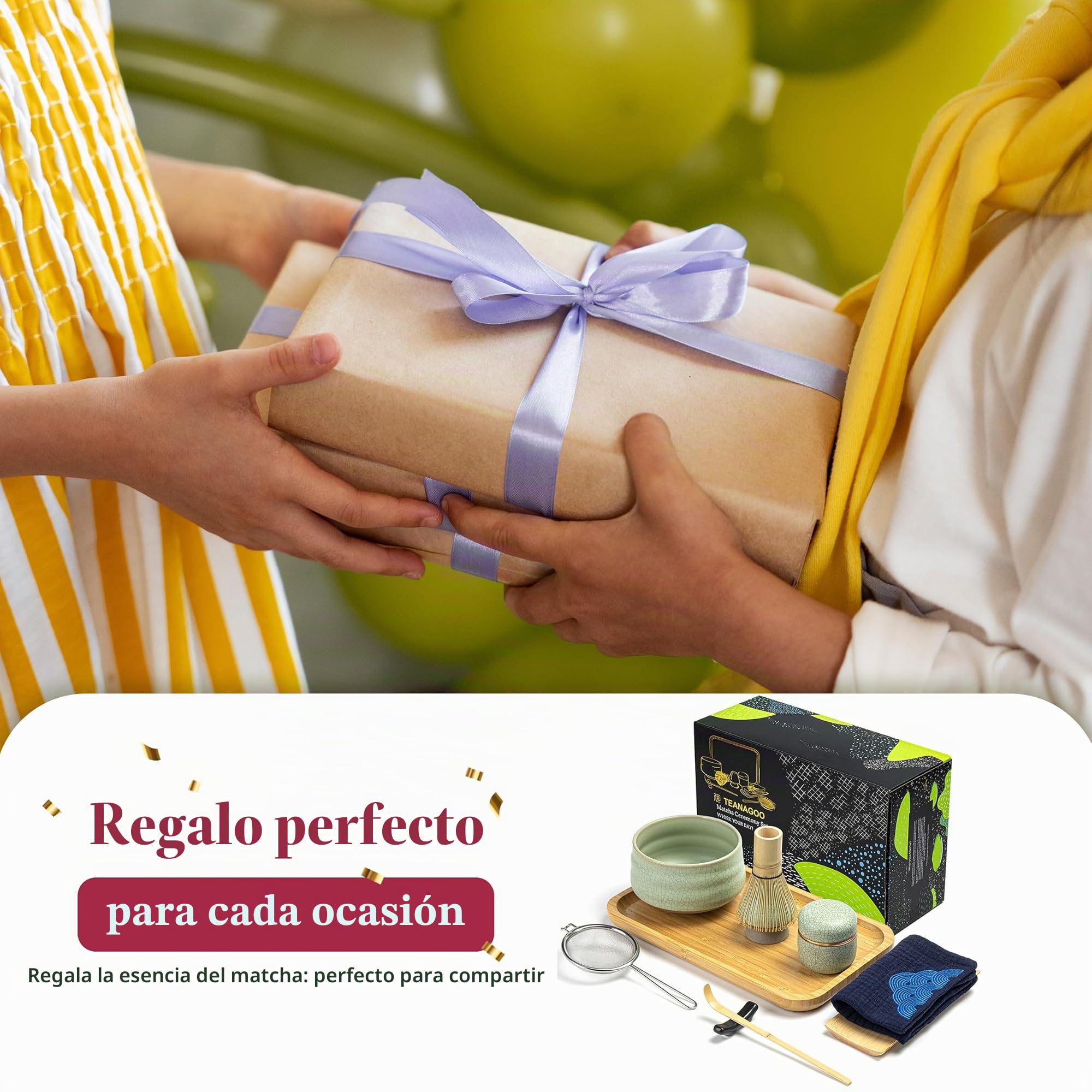 TEANAGOO Juego de té japonés, juego de batidores Matcha, cuenco batidor de bambú Matcha (chasen), pala (chashaku), soporte para batidor, O6, bandeja de té en polvo de té verde
