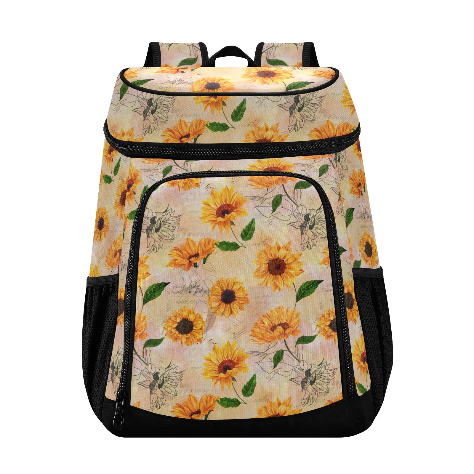 Mochila vintage de acuarela con girasol para mujeres y hombres, pícnic, bolsas aisladas, mochila de almuerzo de gran capacidad para trabajo, escuela, pesca, senderismo, camping, parque, playa