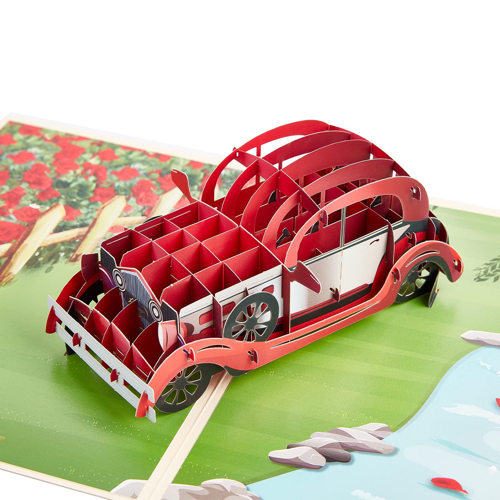 AMIJOUX Car Pop Up Card, 3D car popup greeting cards, Pop Card Express with note and envelope gifts handcrafted for lover Valentines day Birthday Fathers Day Card