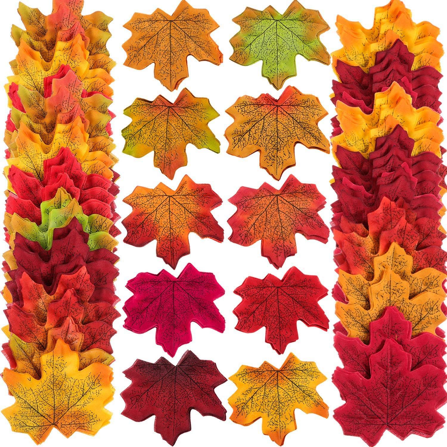 UCLEVER 500pcs Autumn Maple Leaves, 10 Colors Artificial Fall Leaves for Decorating Autumnal Theme Room, Card Making, Crafts and Thanksgiving Day