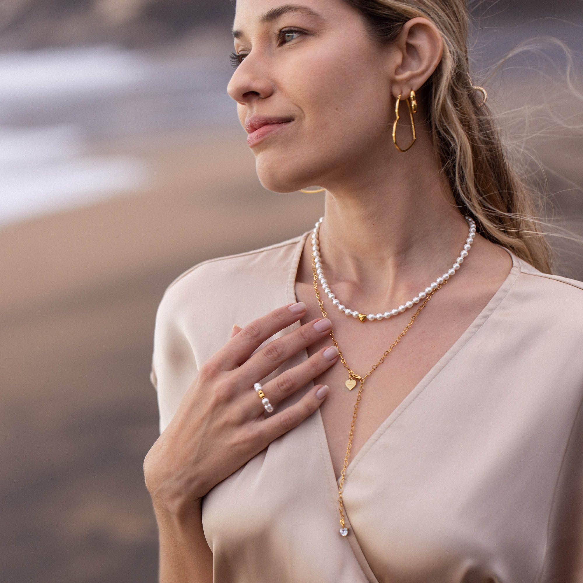 Purelei Endless Love Kette (Gold, Silber, Rosegold), Wasserfeste Y-Halskette für Frauen mit Herzanhänger aus Edelstein, Kette aus Edelstahl, Geschenk für Frauen, 60 cm Länge verstellbar