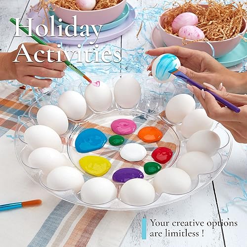 Miniatura 7 de Recipiente para huevos con tapa, plato redondo de 12 pulgadas, 15 ranuras, soporte de plástico desechable, plato para frutas, verduras, comida para