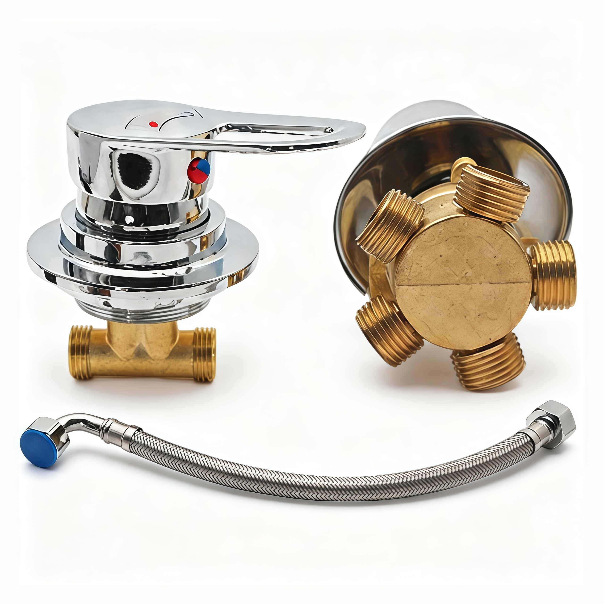 Miscelatore Doccia, Valvola Deviatrice per Doccia a 5 Vie con Interfaccia Filettata G 1/2 Pollice e Inserto Valvola in Ceramica Miscelatore Acqua Fredda e Calda in Due Parti con 30 cm Tubo Dell'acqua
