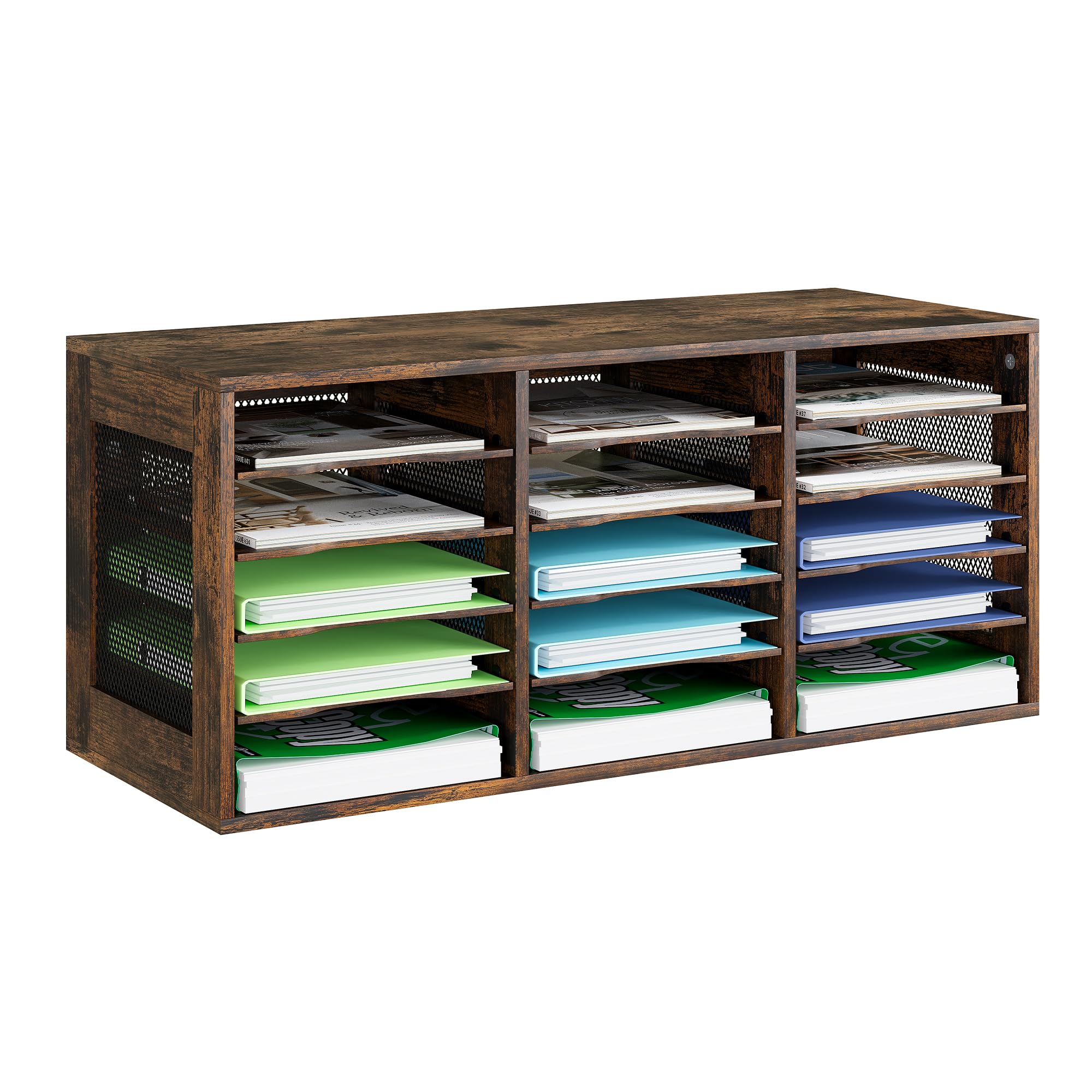 15 Fächer Hohe Kapazität Briefablage, verstellbarer Post-Organizer Ablagefächer Stapelbar Dokumentenablage a4 Schreibtisch-Papierablage-Organizer für Büro/Zuhause/Schule,Braun