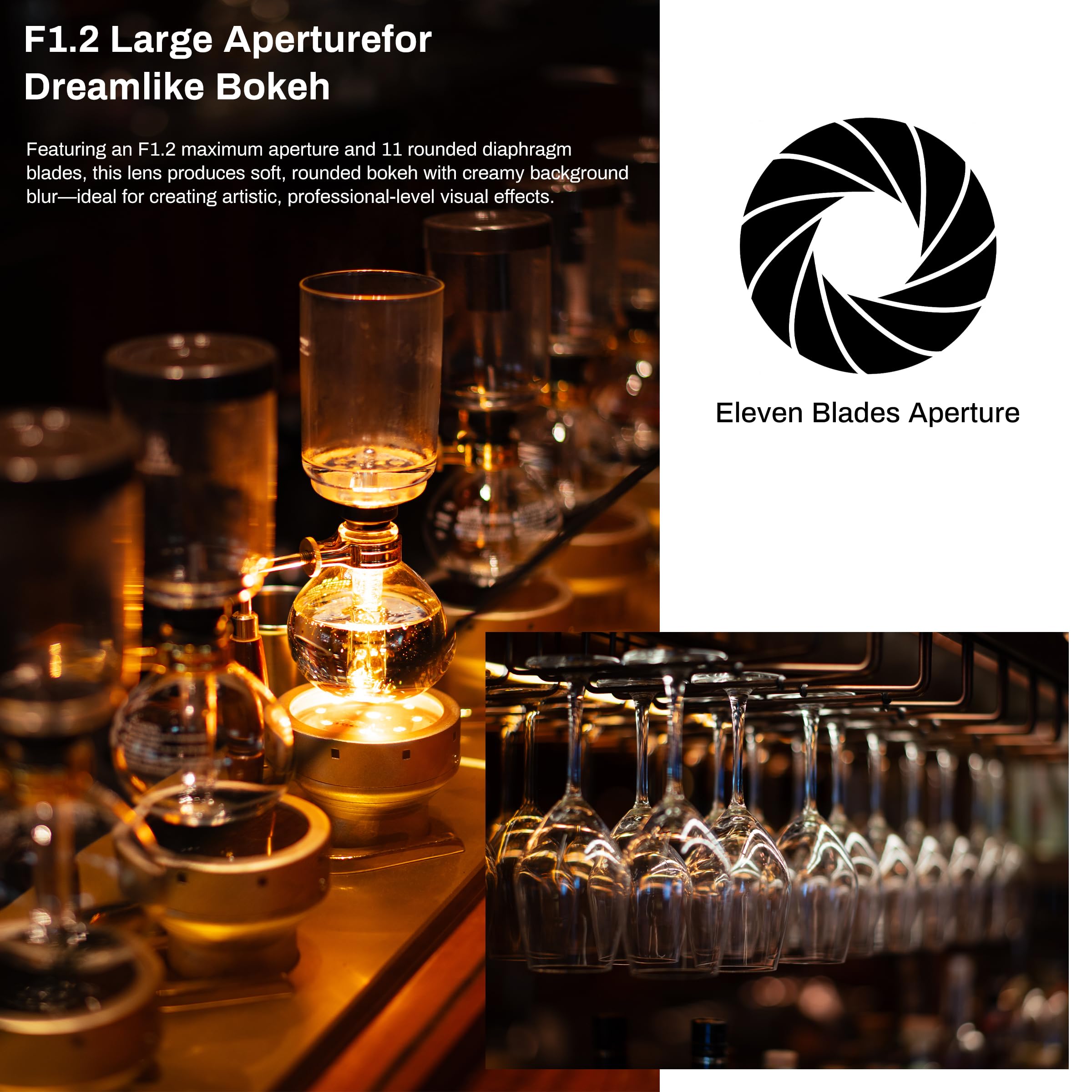 Pergear 50 mm F1.2 APS-C obiettivo a messa a fuoco manuale per fotocamera M43, Luminous Edition F1.2, ampia apertura focale equivalente 75 mm, sistema di apertura DeClick, design compatto retrò (nero)