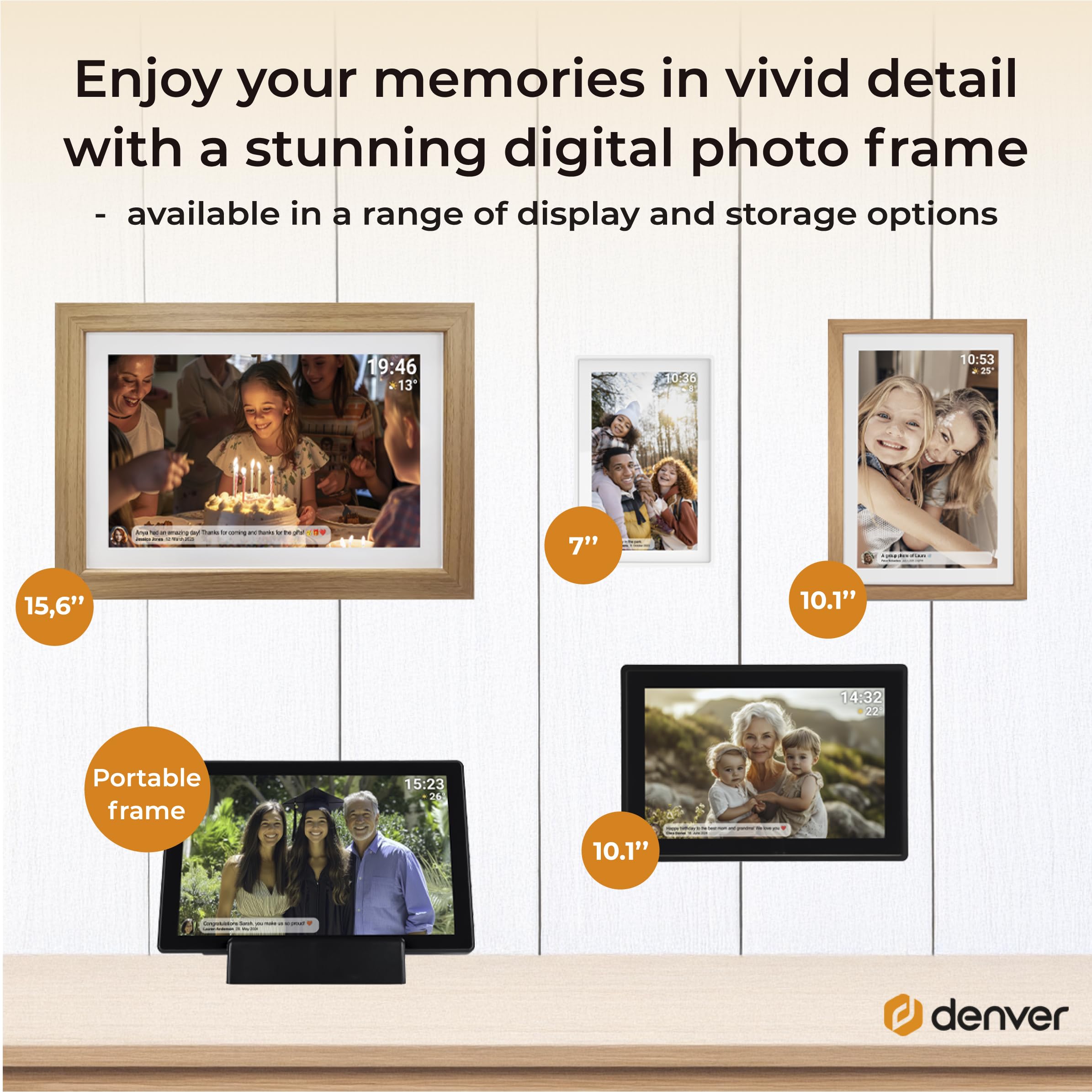 Denver Frameo Marco Digital WiFi 15,6 Pulgadas, Pantalla Full HD IPS táctil 1920 x 1080, 16 GB, App Frameo, Color Negro