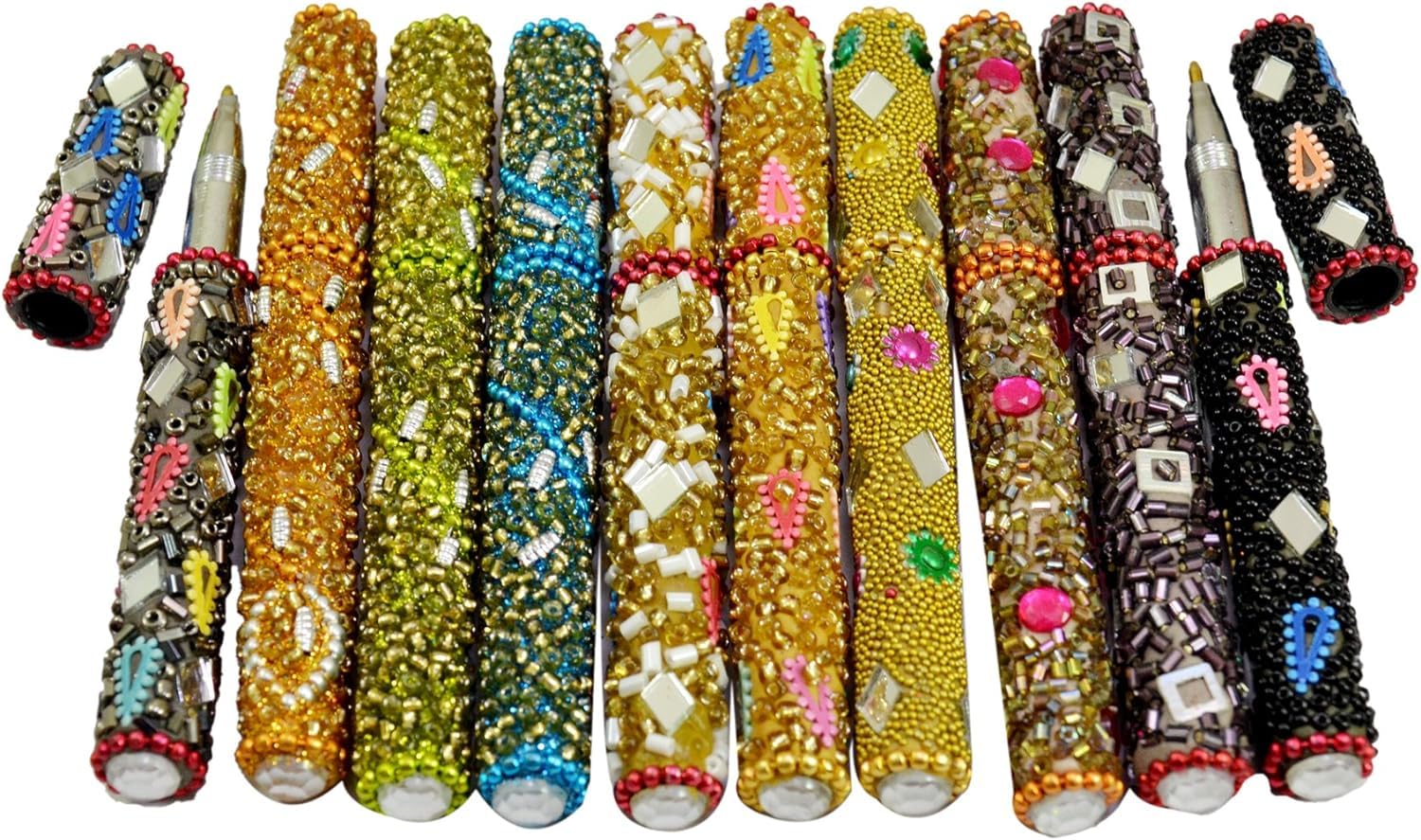 Radharani Arts A Set Of 10 Pcs Rajasthani Table Decorative Useful Pens 5 Inches Multi Color Light weight Writting Pen Set.
