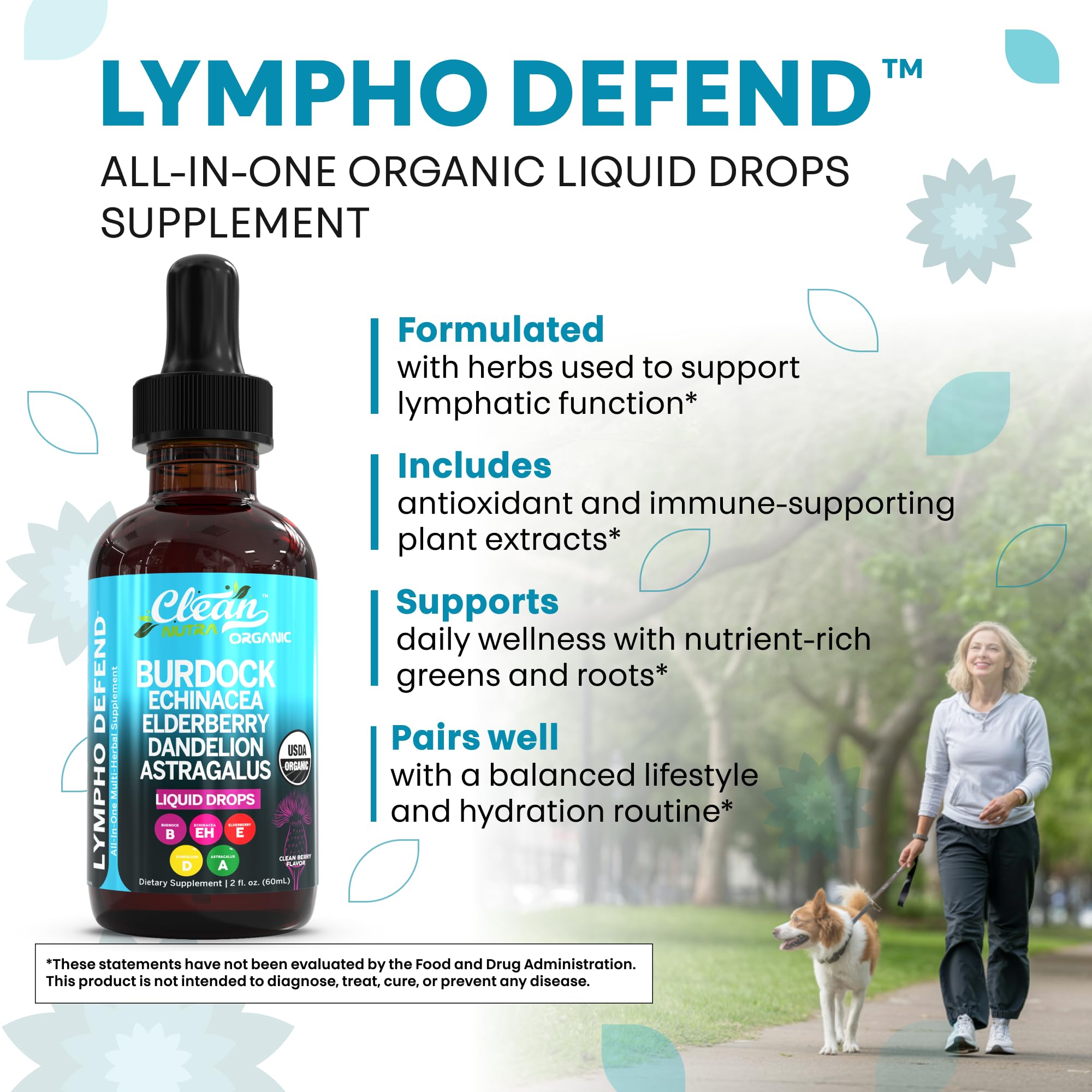 Organic Lymphatic Drainage Supplement | Lymphatic Support Drops | Burdock Root Echinacea Elderberry Dandelion Astragalus Milk Thistle Sea Moss Red Clover Cleanse Marigold Drop by Clean Nutra