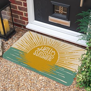 Hello Sunshine サマードアマット、玄関用ウェルカムドアマット インドア/アウトドア、ノンスリップ洗濯機洗い可能フロアマット パティオエントリー&マッドルーム季節の装飾用 43.2x76.2cm