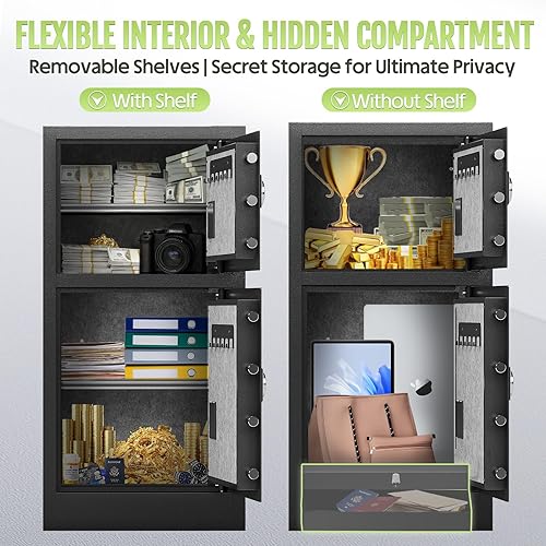Miniatura 3 de Caja de seguridad de doble puerta de 8.6 pies cúbicos resistente con bolsa ignífuga impermeable oculta, estantes removibles, silenciosa, caja