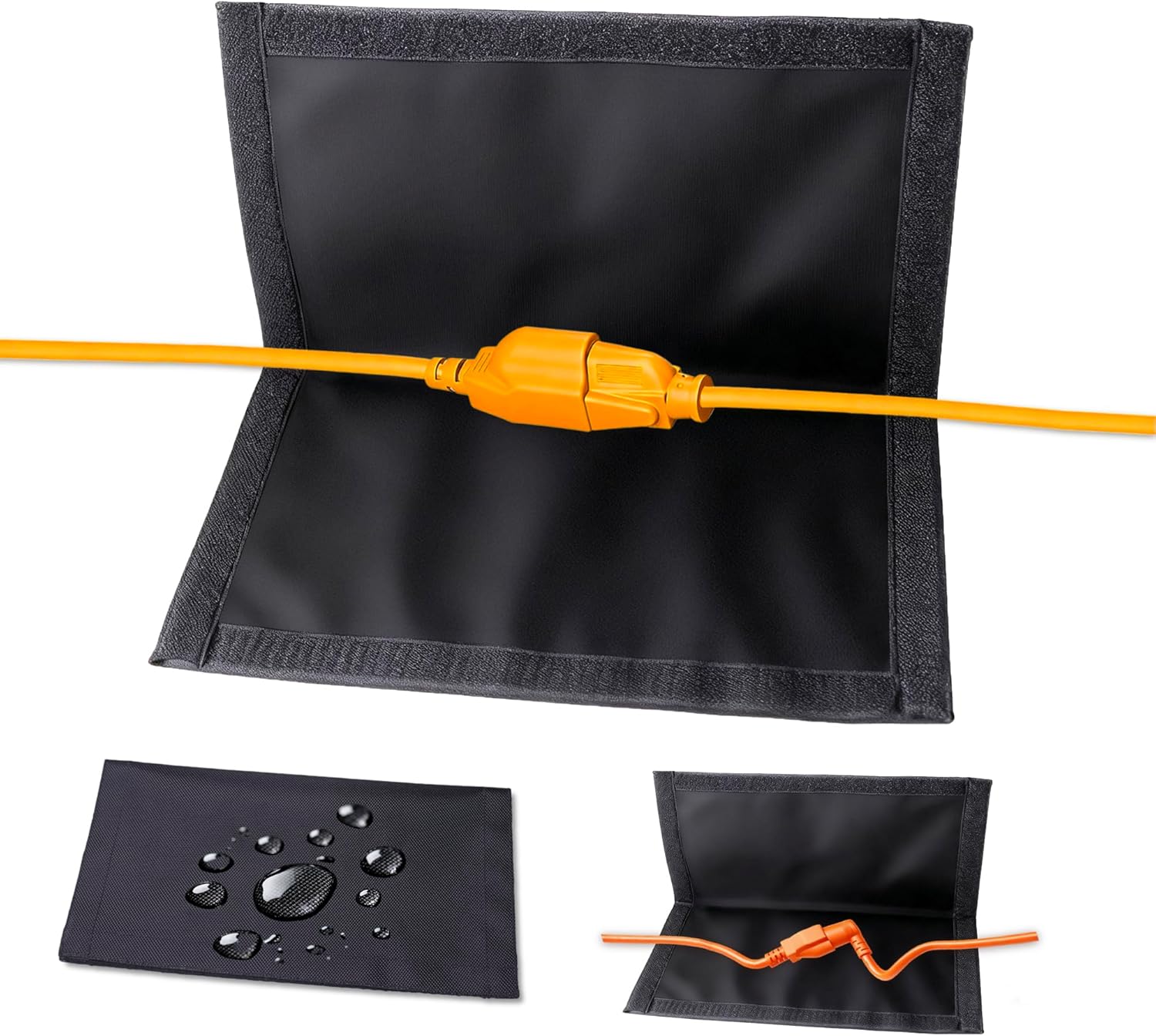 Not Plastic – 3 Pack Outdoor Extension Cord Safety Covers, 1280D Oxford Weatherproof Socket Protector with Touch Fastener, Waterproof Plug Connector Covers for Holiday Lights & Outdoor Use