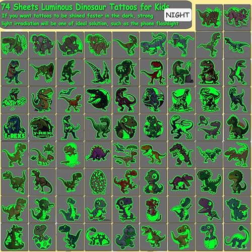 Miniatura 9 de CHARLENT Tatuajes temporales de camión monstruo que brillan en la oscuridad, suministros de fiesta para niños, 74 hojas individuales, tatuajes