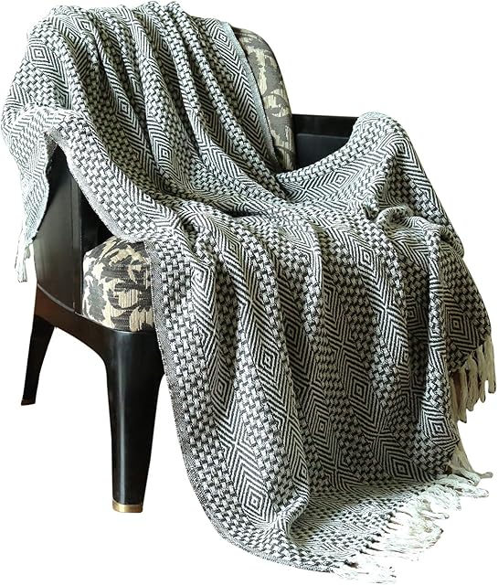 RAJRANG BRINGING RAJASTHAN TO YOU Grey Throws for Single Sofa Bed and Couch - 127 x 152 cm Pure Cotton Boho Indian Decorative Settee Throw Blankets for Living Room Decor