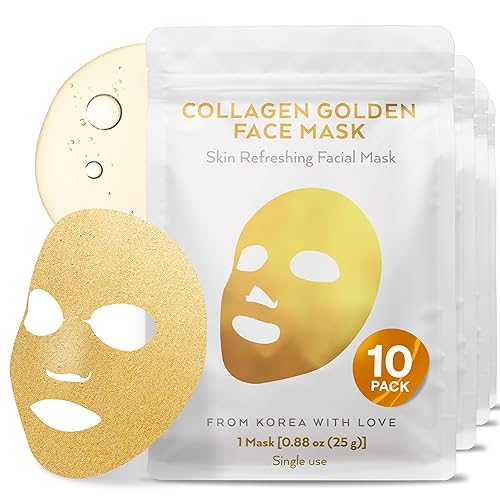 Paquete de 10 mascarillas de colágeno coreano, mascarilla facial de oro de 24 quilates, alternativa premium a las máscaras coreanas de hoja, máscara