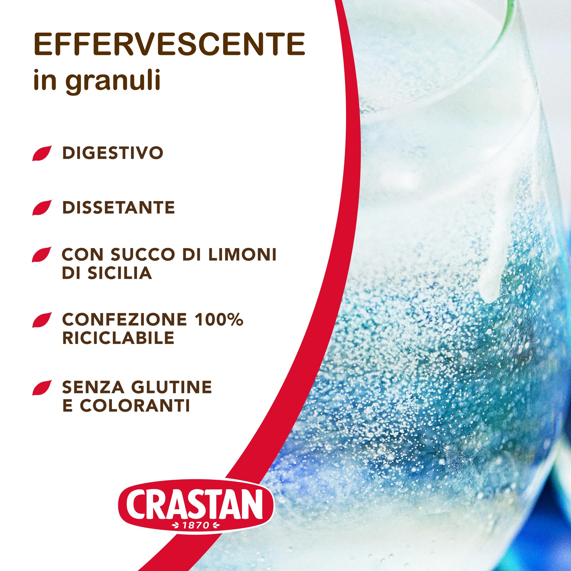 Crastan Preparato granulare per bevanda effervescente, con succo Limone - 12 vasetti da 250g [tot. 3kg]