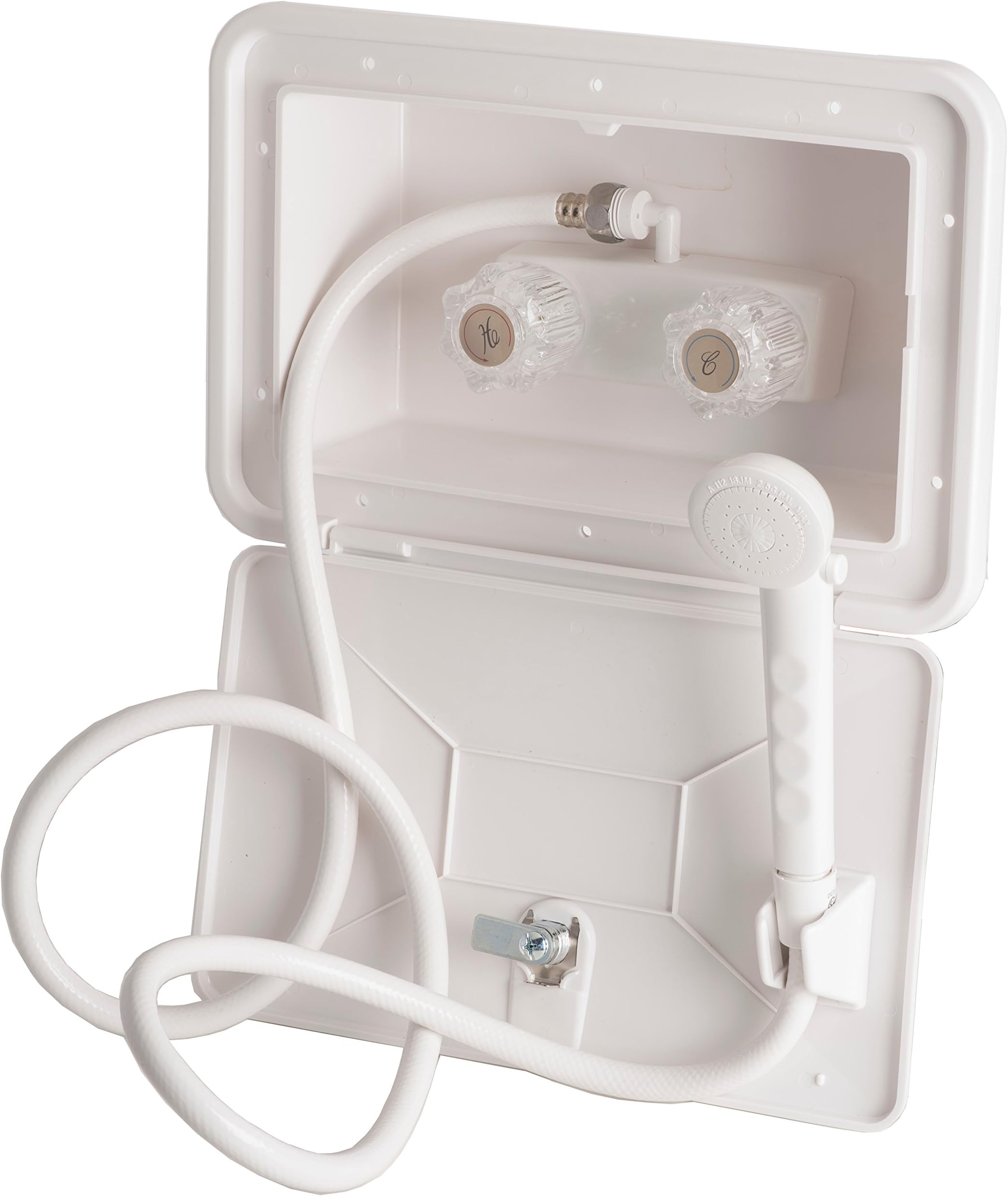 4910WT RV Exterior Shower Box Kit with Shower Valve and Matching Hand-Held Shower Set, White Finish