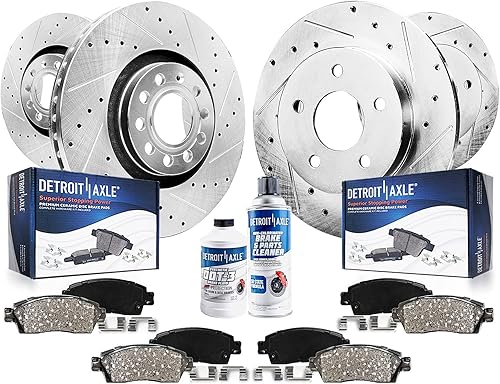 Detroit Axle - Kit de freno para Audi A4 Quattro 05-09 Rotores de freno de disco perforados 2005 2006 2007 2008 2009 Pastillas de freno de cerámica