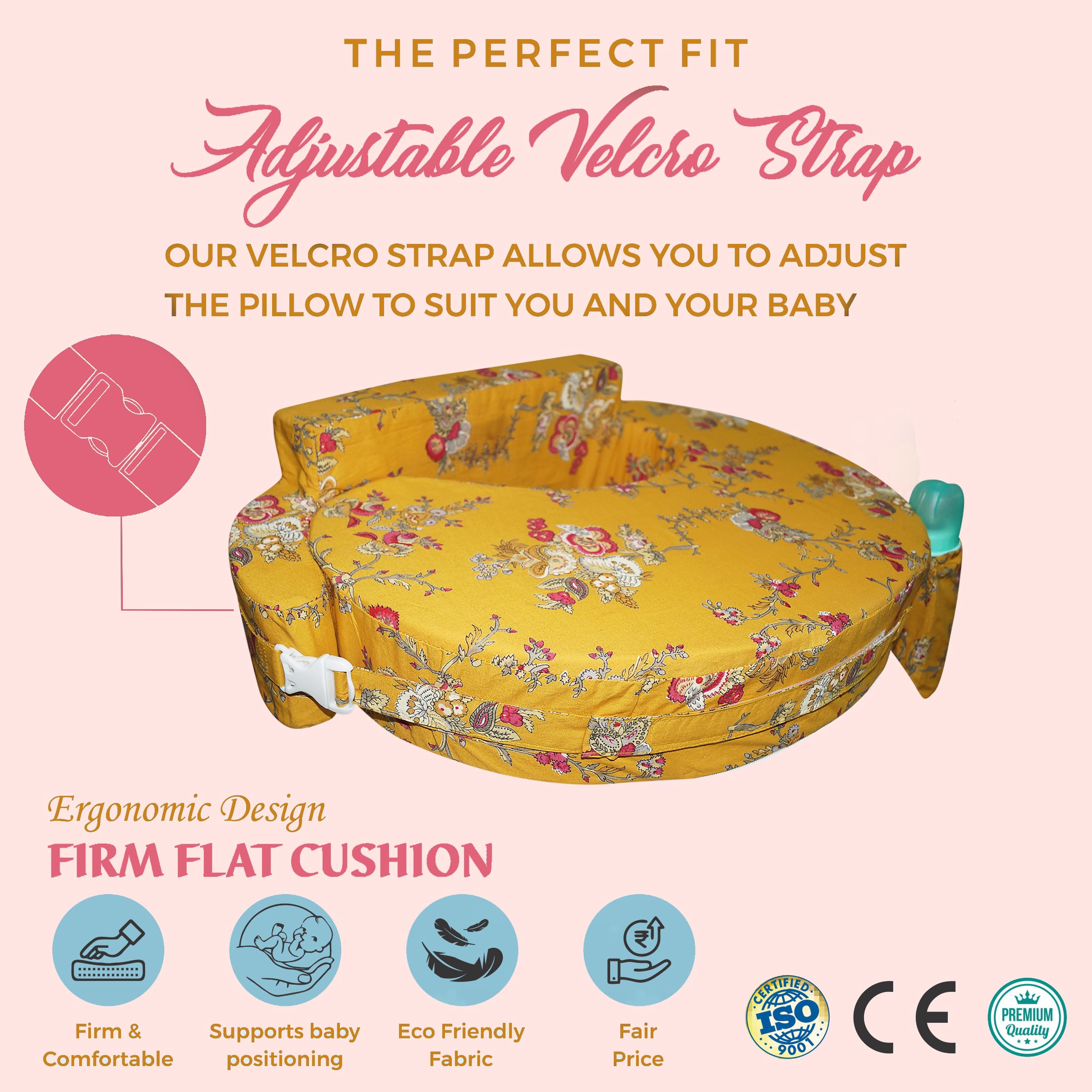 Gordon Nursing Pillow for Breastfeeding, Nursing and Posture Support with Pocket and Removable Slipcover Made in Eco Friendly Soft Fabric (Honey) 2
