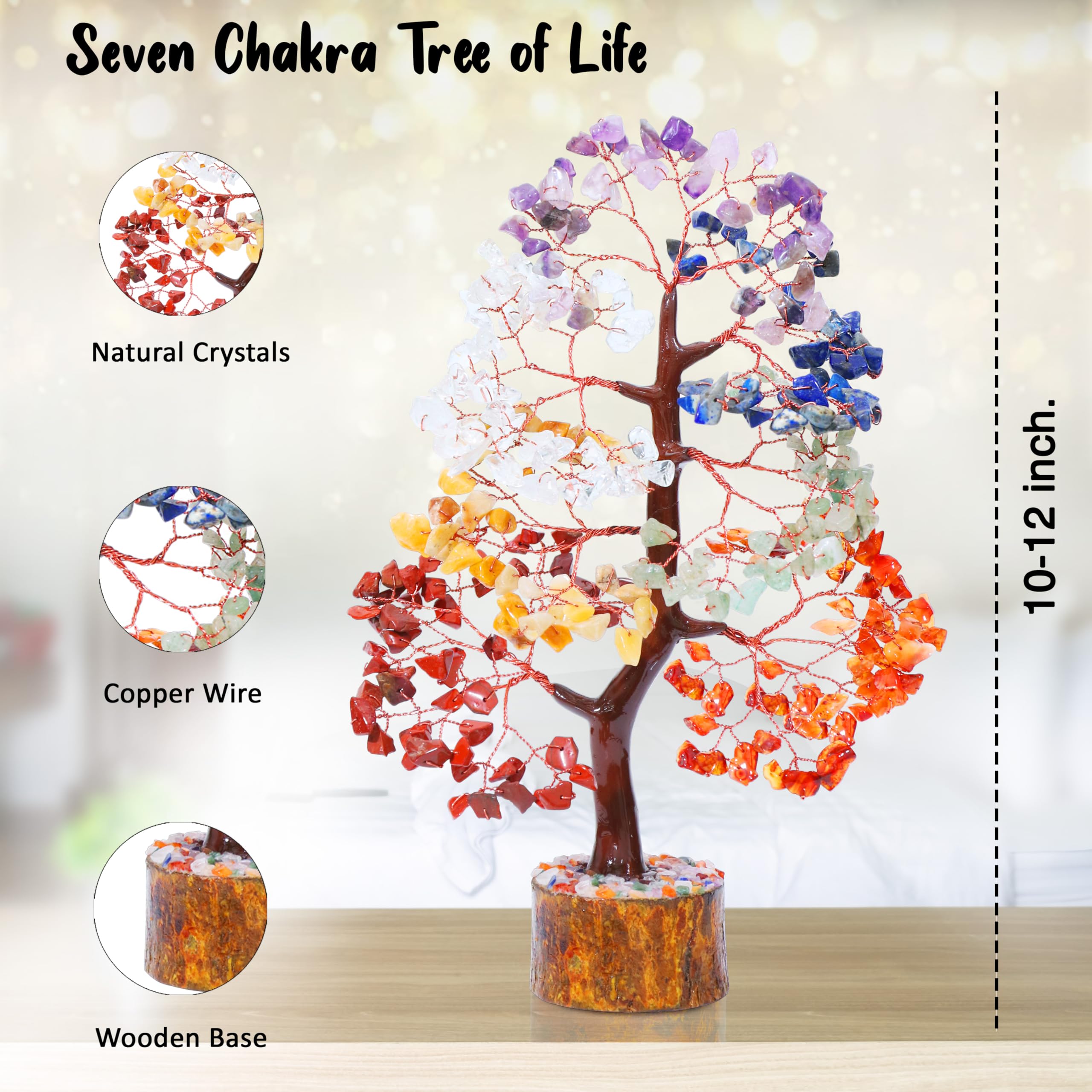 Crocon Sette Chakra Gemstone Tree Feng Shui Figurina Soldi Bonsai Buona Fortuna Reiki Cristalli Guarigione Equilibrio Decorazione Ricchezza Prosperità Tavolo Decorazione Stanza Regalo Dimensioni 10-12