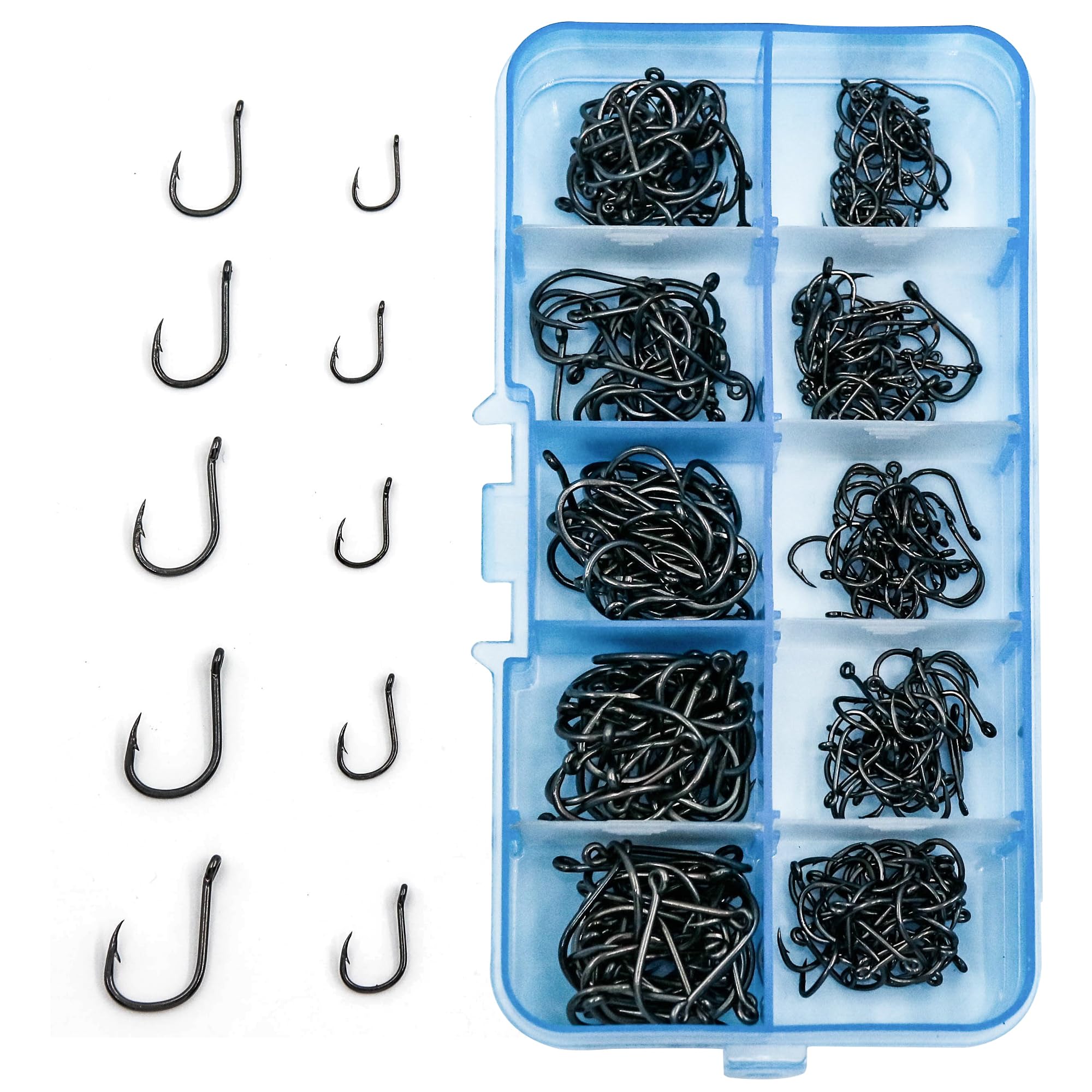 9KM DWLIFE 500pcs Fishing Hooks Ringed Eye Carp Hook High Carbon Steel Carp Fishing Barbed Fishing Hooks Eyed sea fishing hooks for Saltwater Freshwater Fishing Accessories Size 3-12#